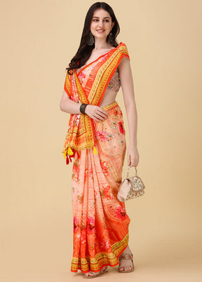 Peach Linen Silk Saree With Blouse Piece