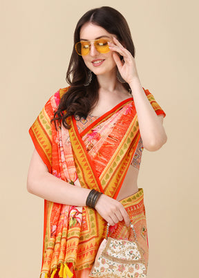 Peach Linen Silk Saree With Blouse Piece