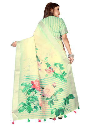 Green Linen Silk Saree With Blouse Piece