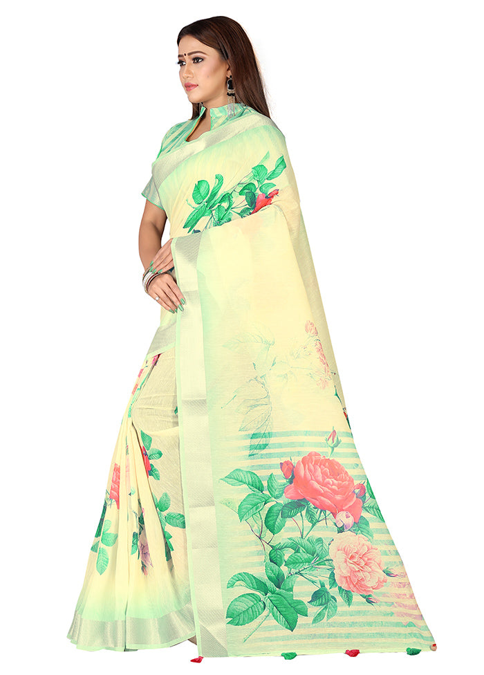 Green Linen Silk Saree With Blouse Piece