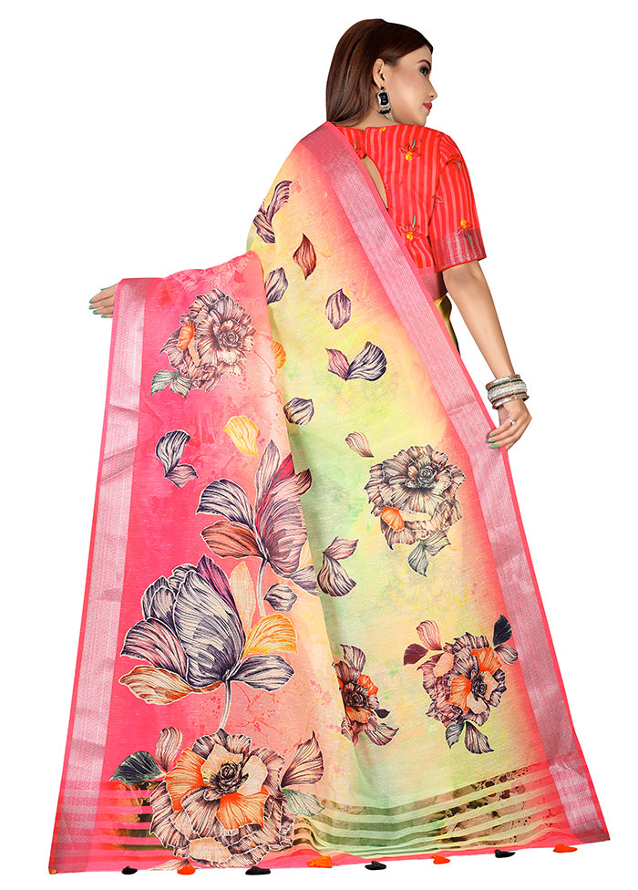 Pink Linen Silk Saree With Blouse Piece