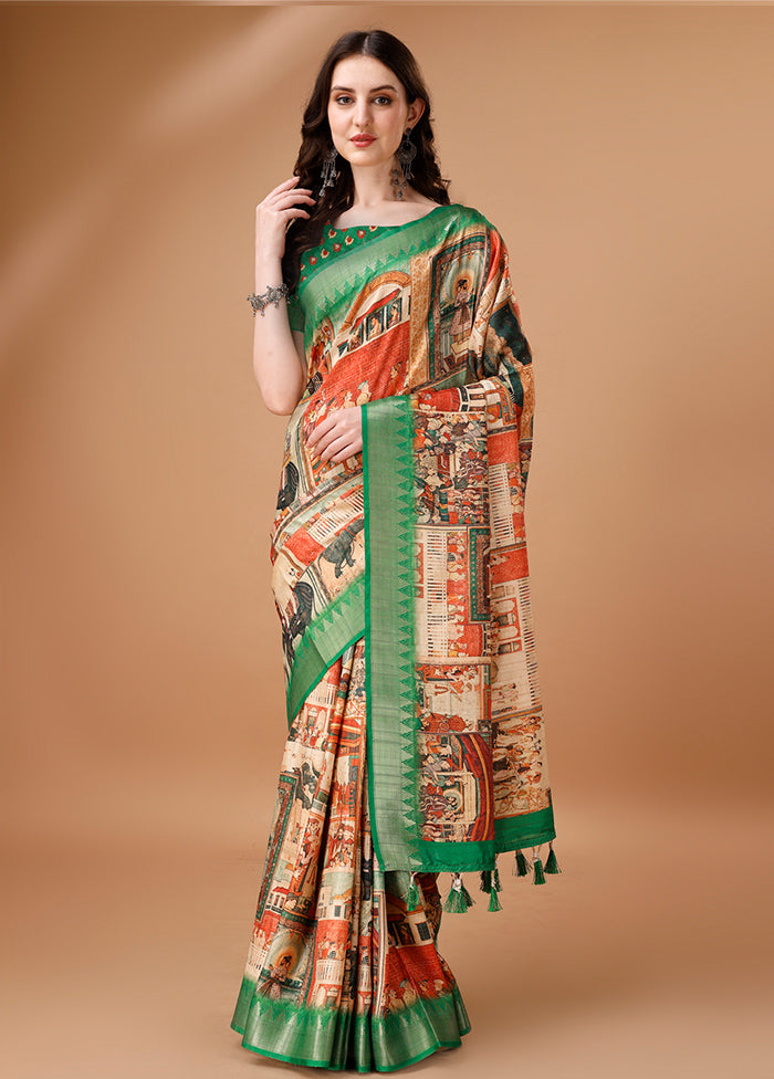 Multicolor Tussar Silk Saree With Blouse Piece