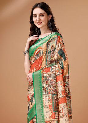 Multicolor Tussar Silk Saree With Blouse Piece