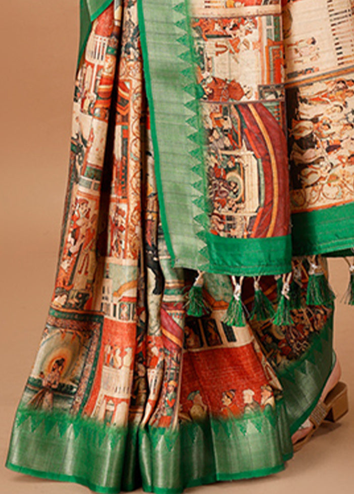 Multicolor Tussar Silk Saree With Blouse Piece