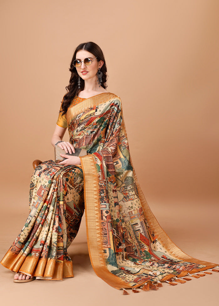 Multicolor Tussar Silk Saree With Blouse Piece