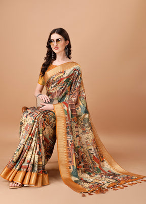 Multicolor Tussar Silk Saree With Blouse Piece