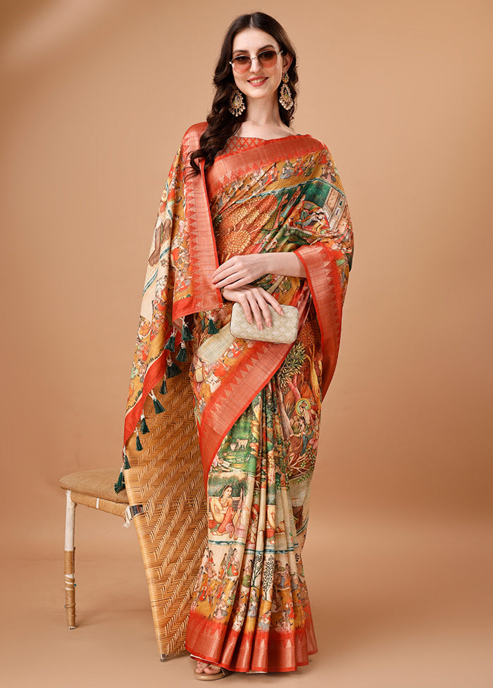 Multicolor Tussar Silk Saree With Blouse Piece