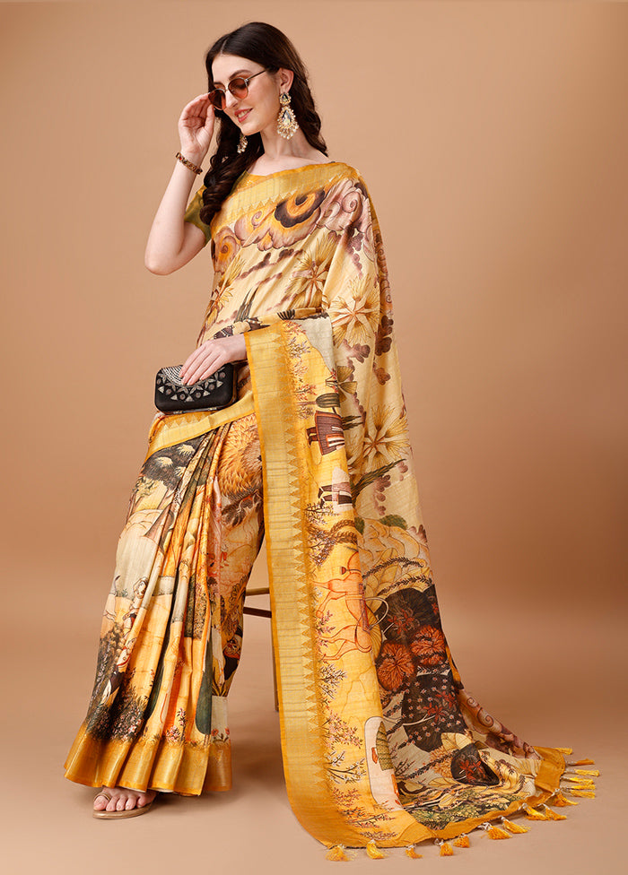 Multicolor Tussar Silk Saree With Blouse Piece