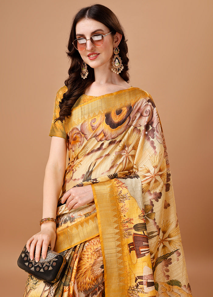 Multicolor Tussar Silk Saree With Blouse Piece