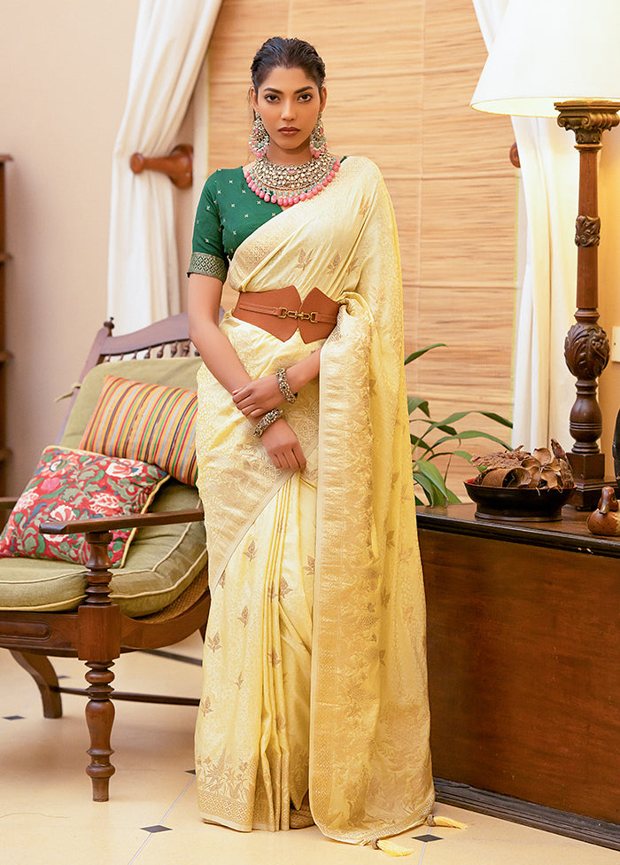 Yellow Satin Silk Saree With Blouse Piece