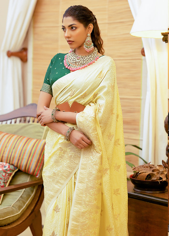 Yellow Satin Silk Saree With Blouse Piece