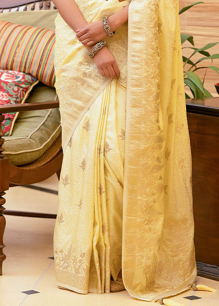 Yellow Satin Silk Saree With Blouse Piece