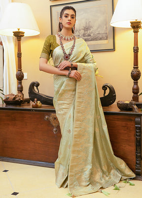 Green Satin Silk Saree With Blouse Piece