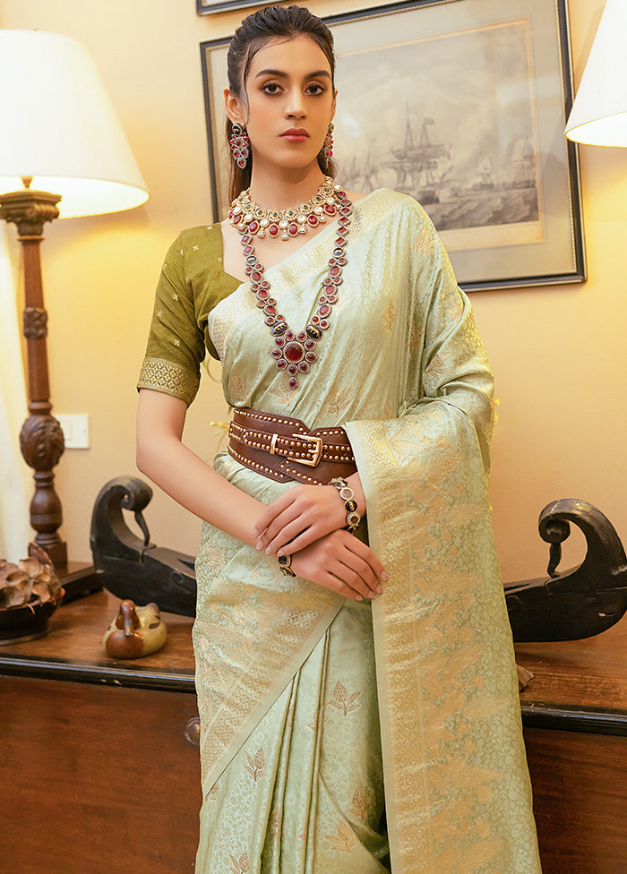 Green Satin Silk Saree With Blouse Piece