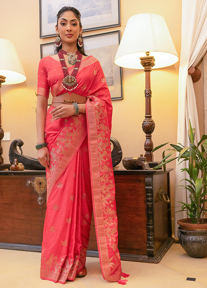 Pink Satin Silk Saree With Blouse Piece