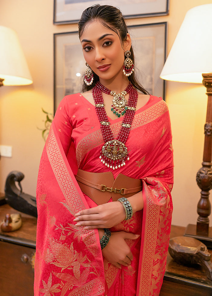 Pink Satin Silk Saree With Blouse Piece