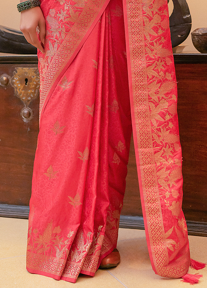 Pink Satin Silk Saree With Blouse Piece