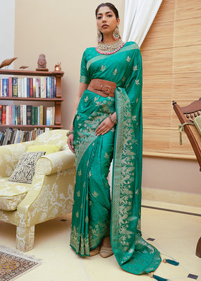 Sea Green Satin Silk Saree With Blouse Piece