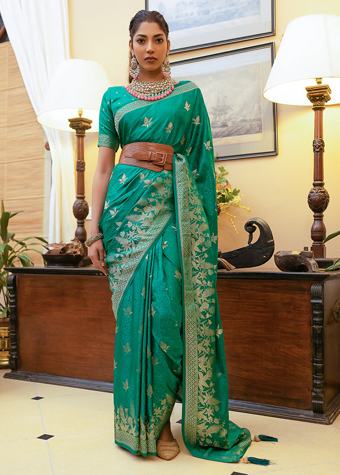 Sea Green Satin Silk Saree With Blouse Piece