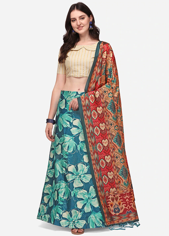 Teal Silk Semi Stitched Lehenga Set