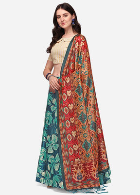 Teal Silk Semi Stitched Lehenga Set