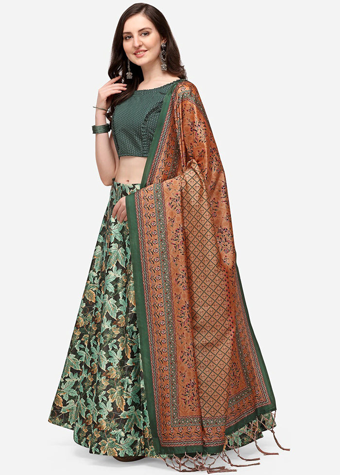 Green Silk Semi Stitched Lehenga Set