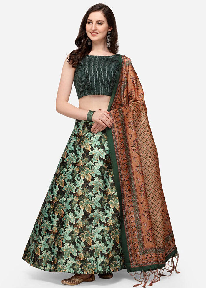 Green Silk Semi Stitched Lehenga Set