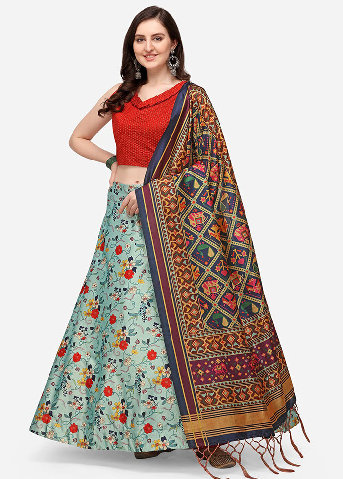 Light Blue Silk Semi Stitched Lehenga Set