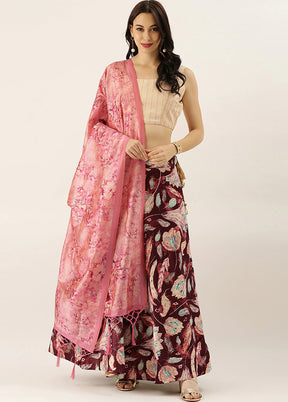 Maroon Silk Semi Stitched Lehenga Set