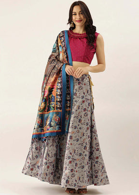 Grey Silk Semi Stitched Lehenga Set