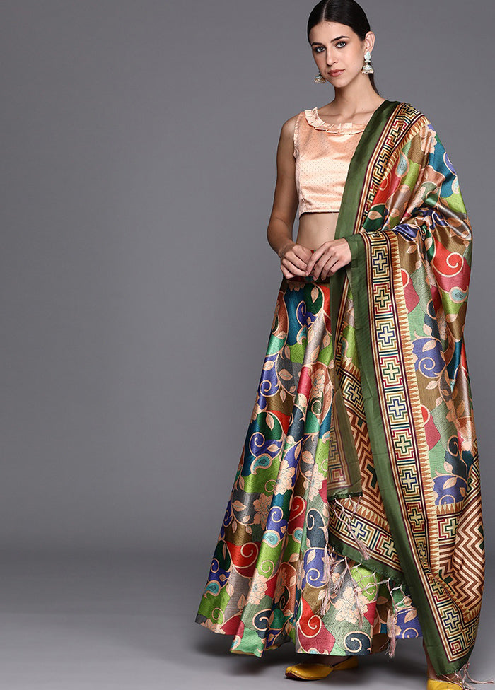 Multicolor Silk Semi Stitched Lehenga Set