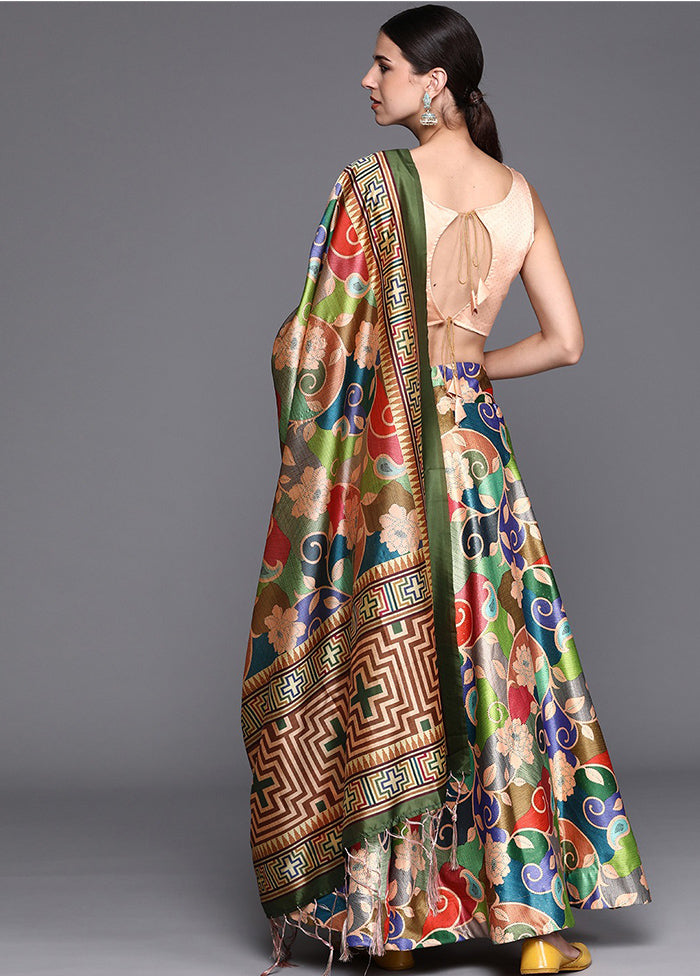 Multicolor Silk Semi Stitched Lehenga Set