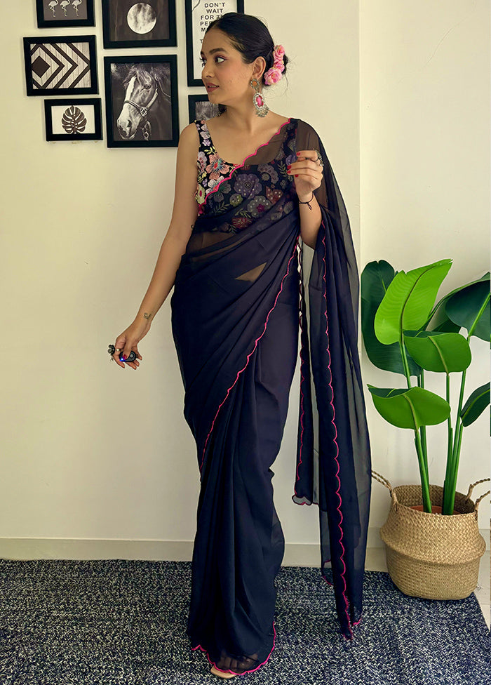 Black Georgette Saree With Blouse Piece