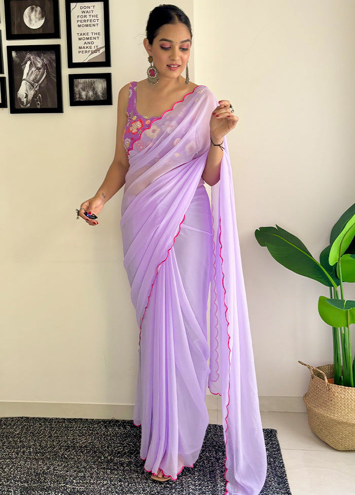 Purple Georgette Saree With Blouse Piece