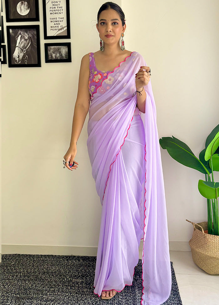 Purple Georgette Saree With Blouse Piece