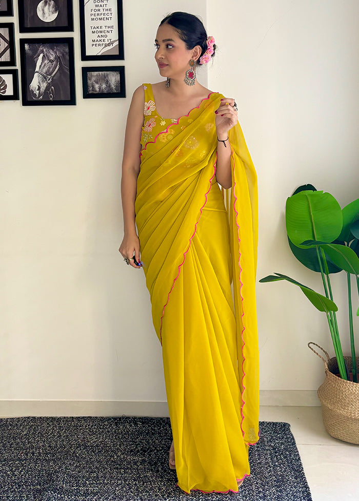 Mustard Georgette Saree With Blouse Piece