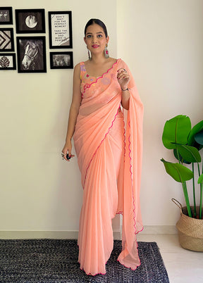 Peach Georgette Saree With Blouse Piece