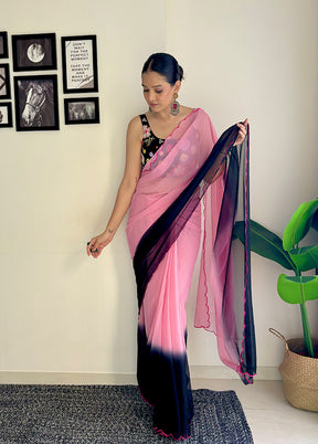 Pink Georgette Saree With Blouse Piece