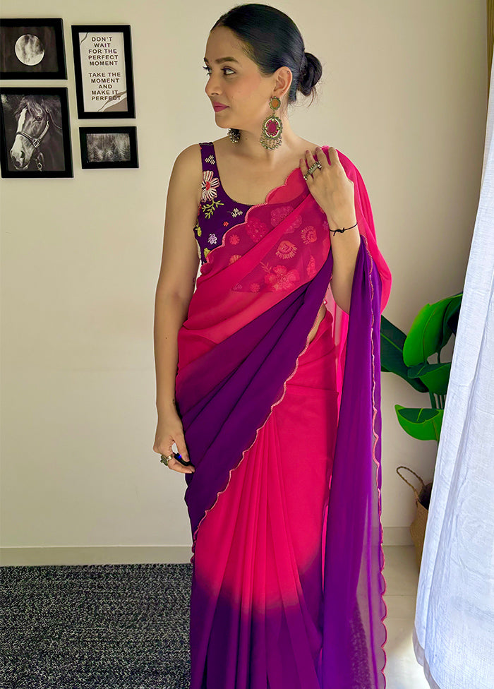 Pink Georgette Saree With Blouse Piece