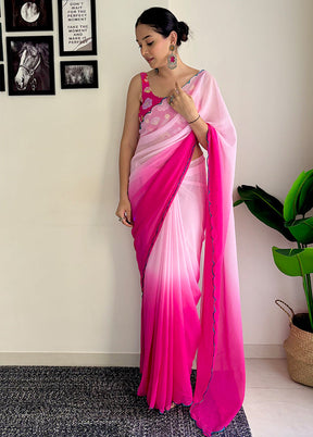 Pink Georgette Saree With Blouse Piece