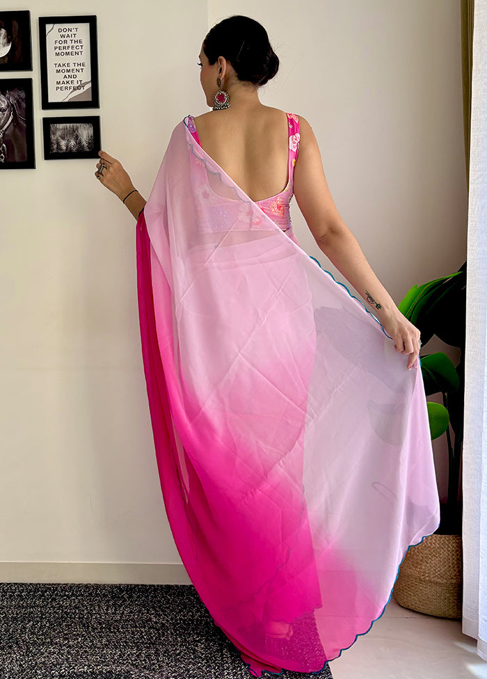 Pink Georgette Saree With Blouse Piece