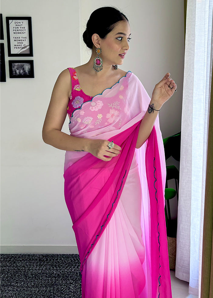 Pink Georgette Saree With Blouse Piece