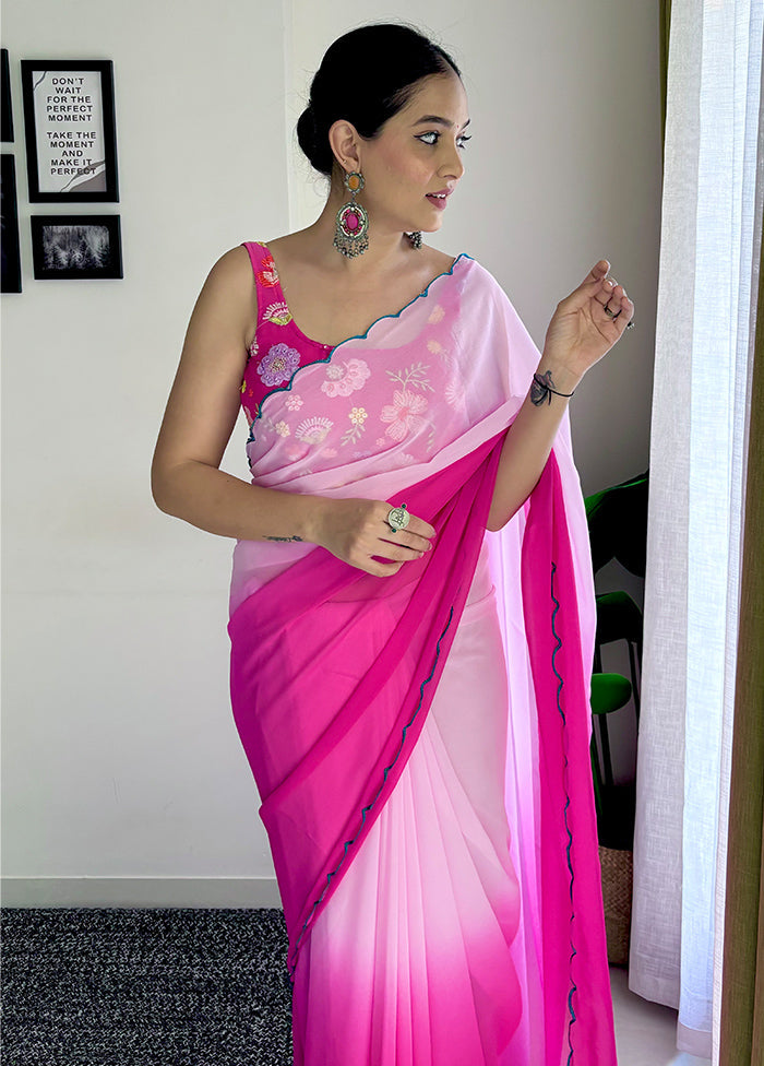 Pink Georgette Saree With Blouse Piece