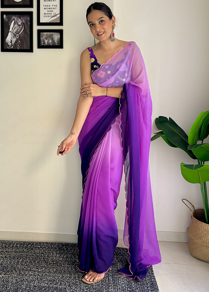 Purple Georgette Saree With Blouse Piece