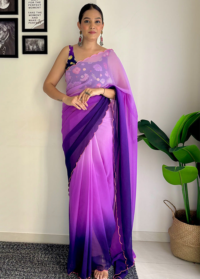 Purple Georgette Saree With Blouse Piece