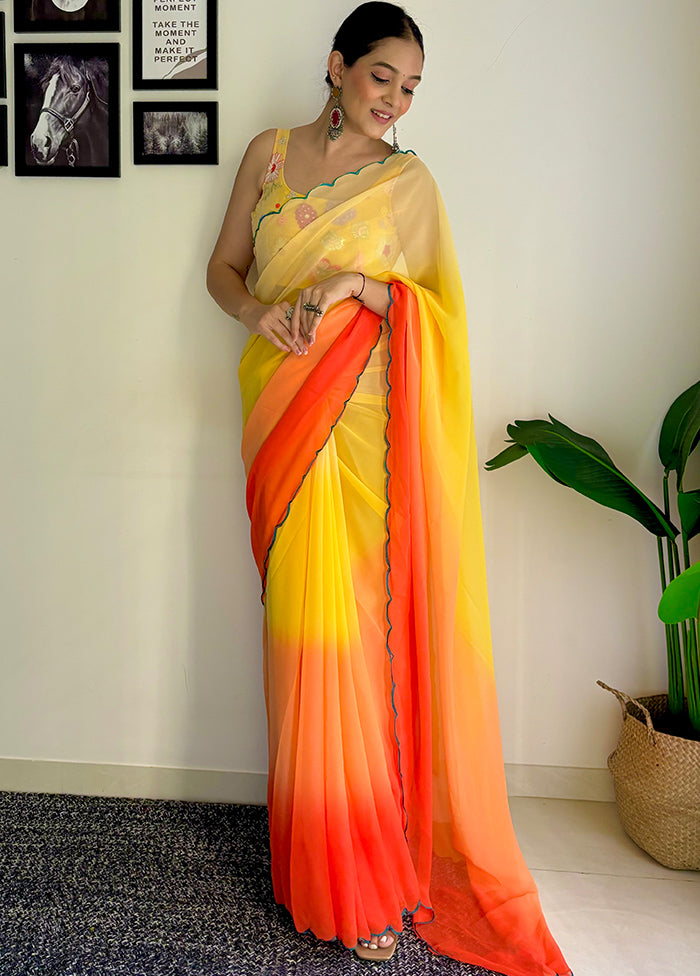 Yellow Georgette Saree With Blouse Piece