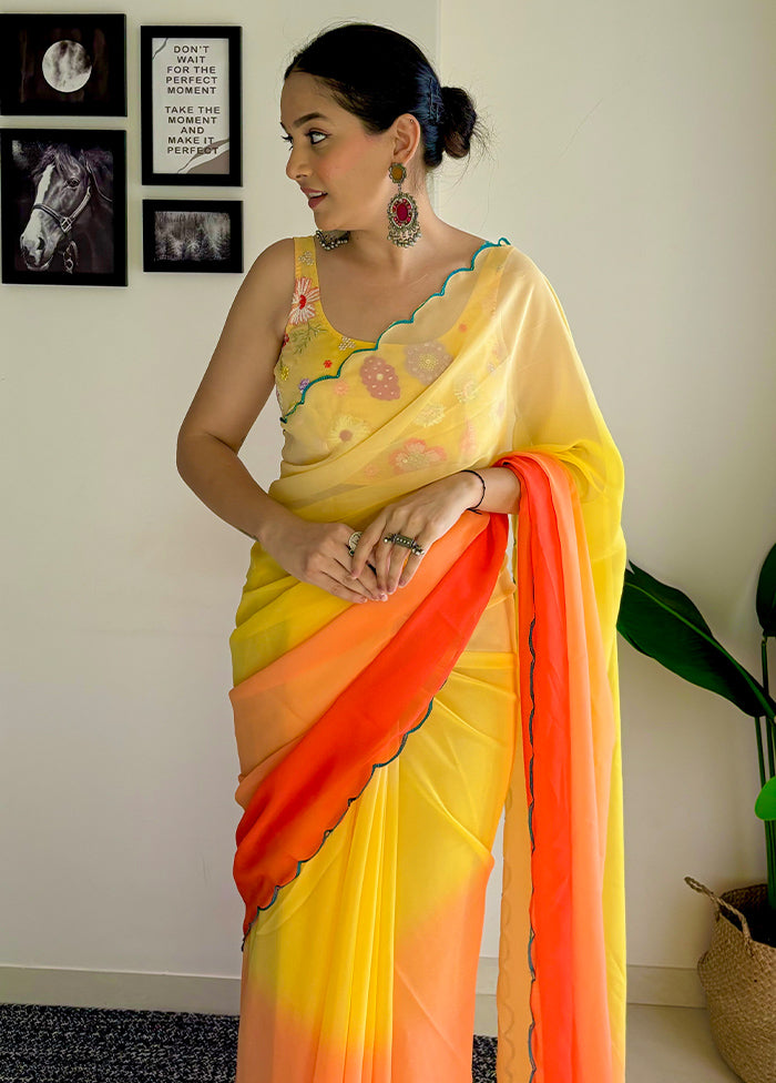 Yellow Georgette Saree With Blouse Piece