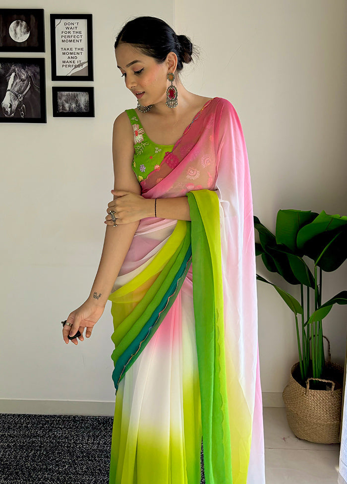 Multicolor Georgette Saree With Blouse Piece