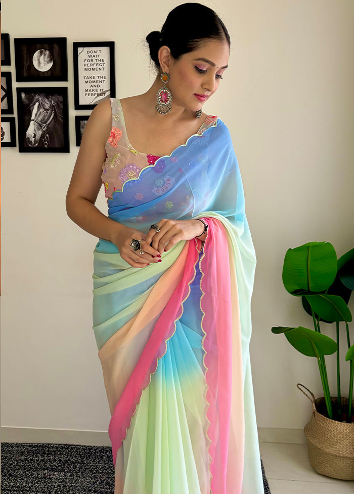 Multicolor Georgette Saree With Blouse Piece