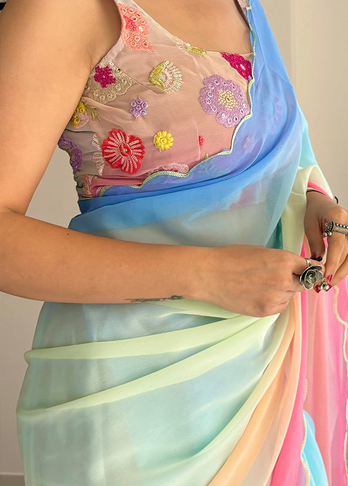 Multicolor Georgette Saree With Blouse Piece